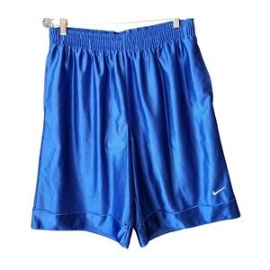 Nike Men's Large Silky Shiny Dazzle Y2K Basketball Shorts Blue White Swoosh